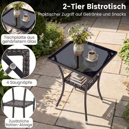 3-Piece Rattan Patio Set with Cushions and Glass Table