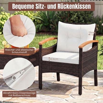 3-Piece Rattan Patio Set with Cushions and Side Table