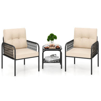 3-Piece Rattan Patio Set with Cushions and Table