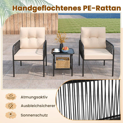3-Piece Rattan Patio Set with Cushions and Table