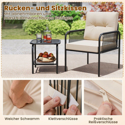 3-Piece Rattan Patio Set with Cushions and Table