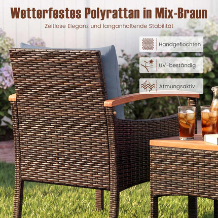 3-Piece Rattan Patio Set with Cushions and Table