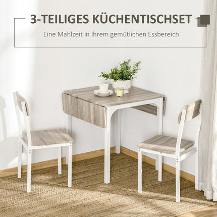 3-piece dining room set with folding table and chairs, steel MDF