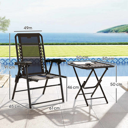 3-Piece Steel Bistro Set, Foldable, Weatherproof, Black