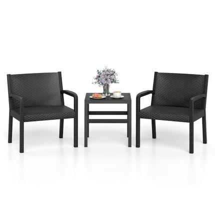 3-Piece Weatherproof Rattan Patio Set with Table, Black