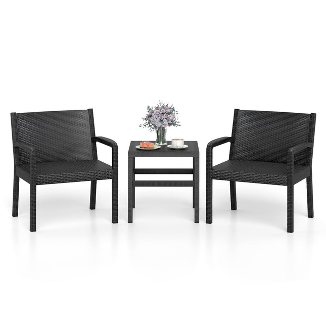 3-Piece Weatherproof Rattan Patio Set with Table, Black