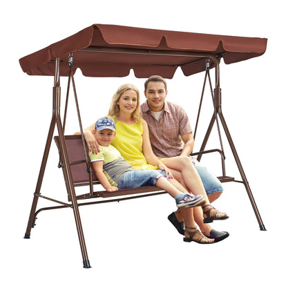 3-Seat Patio Swing With Adjustable Canopy, Steel Frame