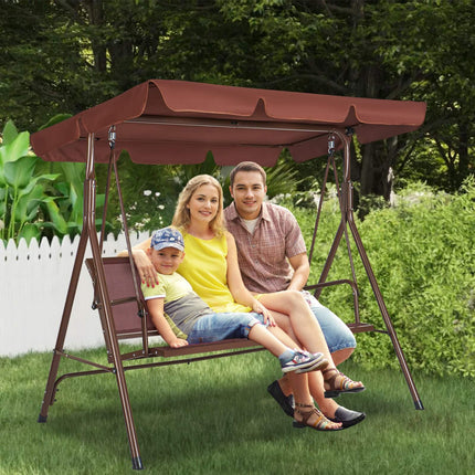 3-Seat Patio Swing With Adjustable Canopy, Steel Frame
