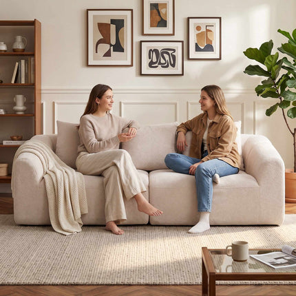 3-Seater Chenille Sofa, Beige, Extra Wide Seat, Cushions