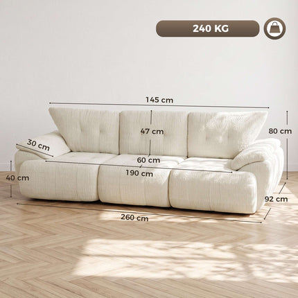 3-Seater Chenille Sofa, Frameless, Extra Wide Seats