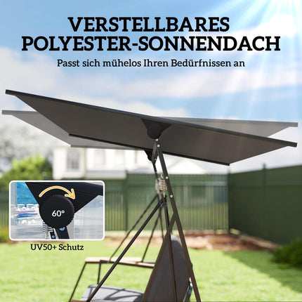 3-Seater Garden Swing with Adjustable Canopy and Trays, Grey