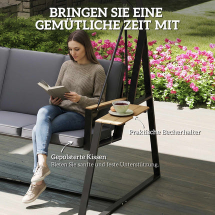 3-Seater Garden Swing with Adjustable Canopy and Trays, Grey