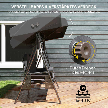 3-Seater Garden Swing with Canopy and Tray, Dark Grey