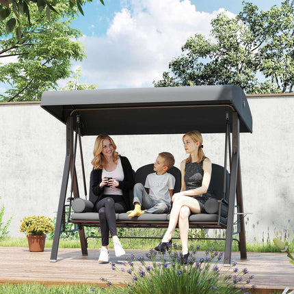 3-Seater Garden Swing with Canopy and Tray, Dark Grey