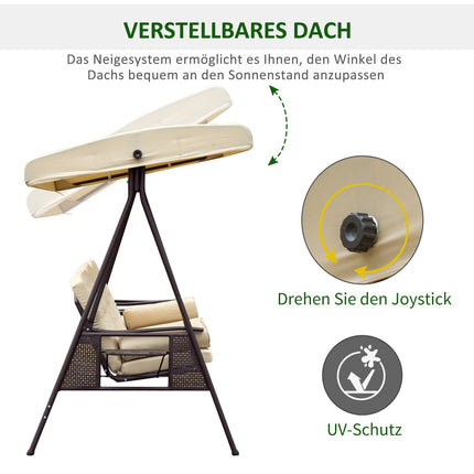 Garden swing with canopy, 3-seater, metal and polyester