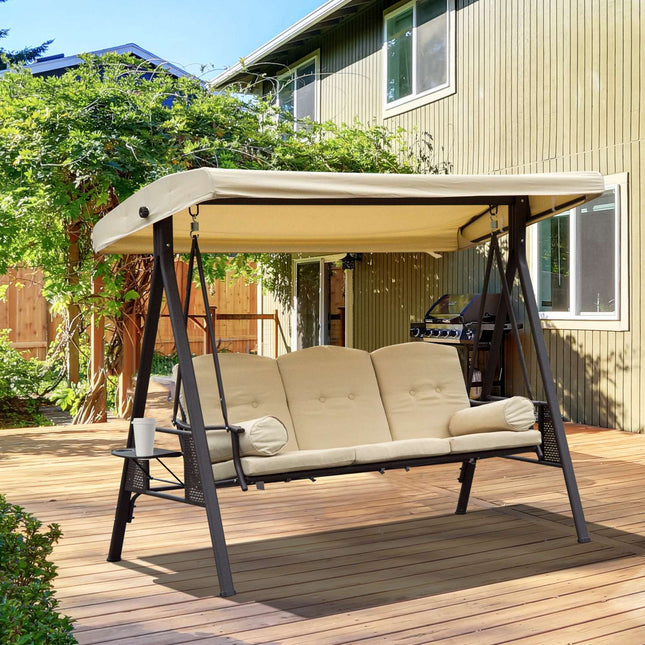 Garden swing with canopy, 3-seater, metal and polyester