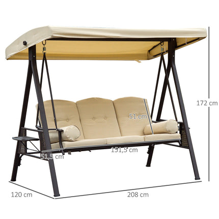 Garden swing with canopy, 3-seater, metal and polyester