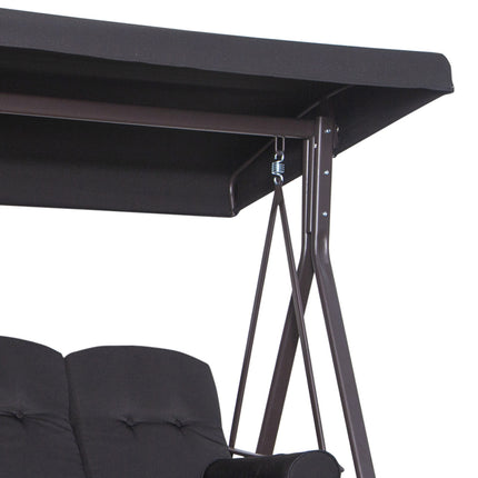 3-seat garden swing with canopy and cushions, black metal