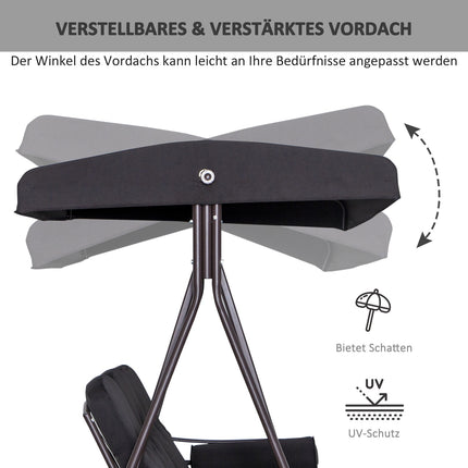 3-seat garden swing with canopy and cushions, black metal