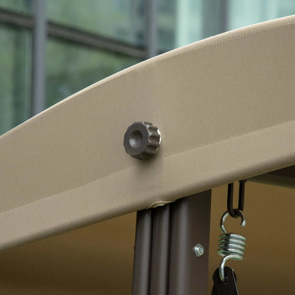 3-seat garden swing with canopy, khaki metal frame