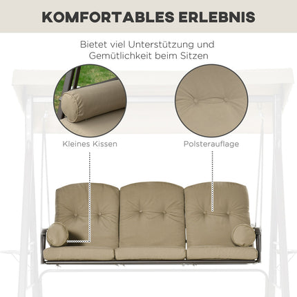 3-seat garden swing with canopy, khaki metal frame