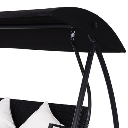 3-seat black poly rattan swing with cushion - 360 kg capacity