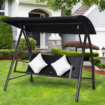 3-seat black poly rattan swing with cushion - 360 kg capacity