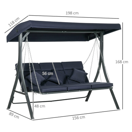 3-seat garden swing, adjustable canopy and cushions, capacity 270 kg