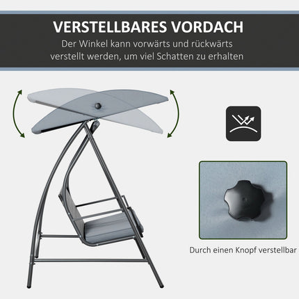 3-seat gray polyrattan garden swing with canopy