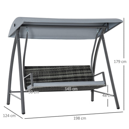 3-seat gray polyrattan garden swing with canopy