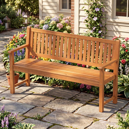 3-Seater Outdoor Wooden Bench, 59" Fir Wood, Brown
