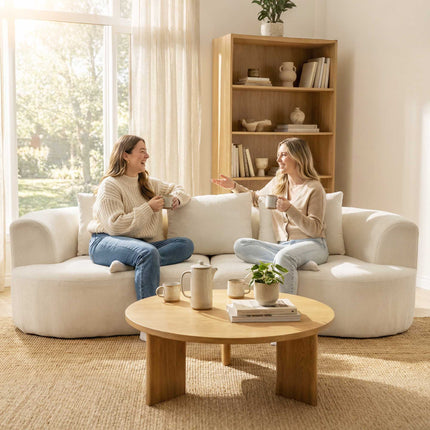 3-Seater Sofa, 203 cm, Chenille Fabric, Cream White