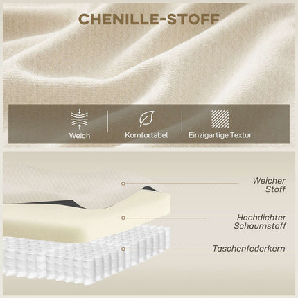 3-Seater Sofa, 203 cm, Chenille Fabric, Cream White