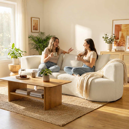 3-Seater Sofa, 203 cm, Chenille Fabric, Cream White