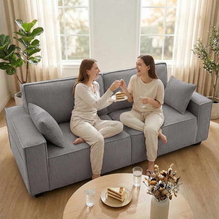 3-Seater Sofa, Light Grey Corduroy, Pocket Spring Cushions
