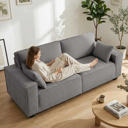 3-Seater Sofa, Light Grey Corduroy, Pocket Spring Cushions