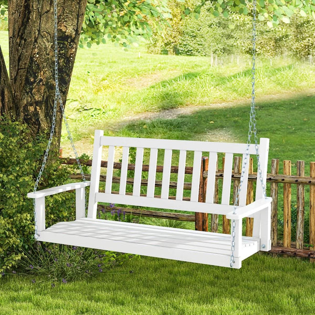 3-Seater Solid Wood Porch Swing, 360 kg Capacity, White