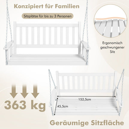 3-Seater Solid Wood Porch Swing, 360 kg Capacity, White