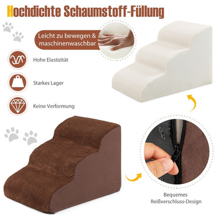 3-Step Foam Pet Ramp, 58x42x40 cm, Non-Slip Suede