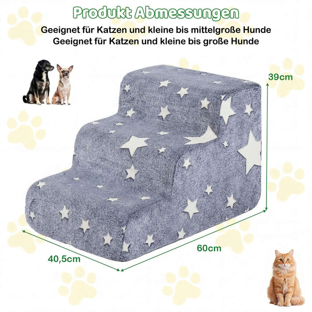 3-Step Foam Pet Stairs with Washable Flannel Cover