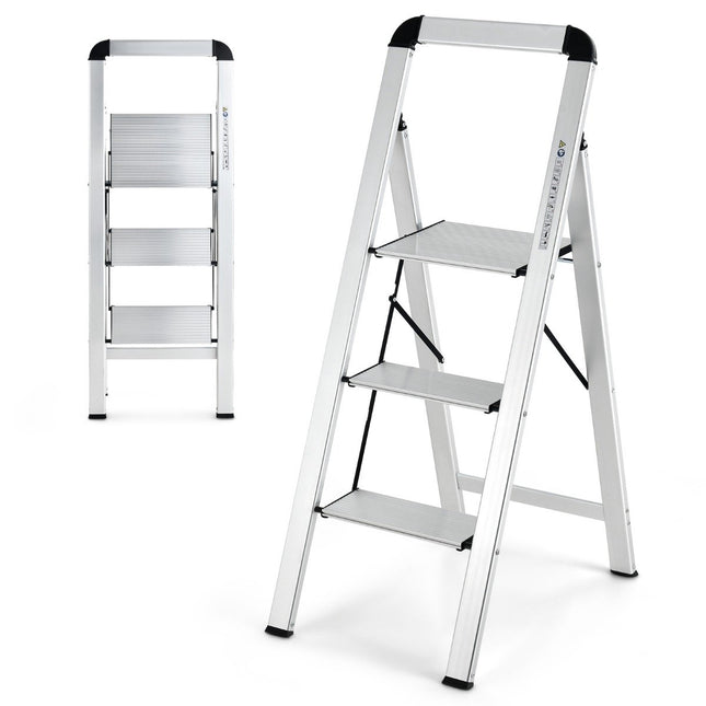 3-Step Folding Aluminum Ladder, Non-Slip, Portable