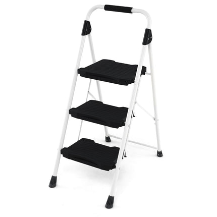 3-Step Folding Ladder with Handrail, Non-Slip Steps