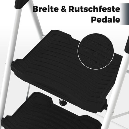 3-Step Folding Ladder with Handrail, Non-Slip Steps