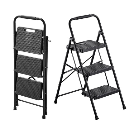 3-Step Folding Steel Ladder, Anti-Slip, 272 kg Capacity