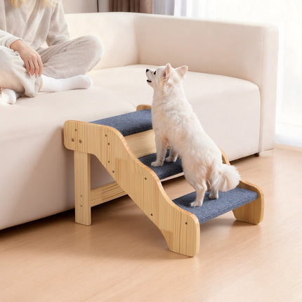 3-Step Wooden Pet Stairs, Non-Slip, 150 lb Capacity