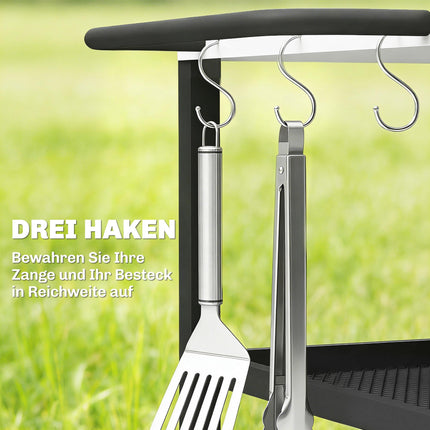 3-Tier BBQ Cart with Adjustable Shelves and Wheels