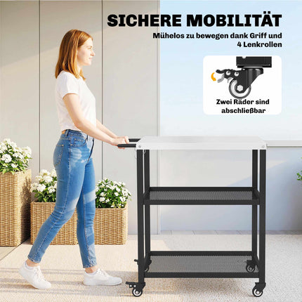 3-Tier BBQ Cart with Adjustable Shelves and Wheels