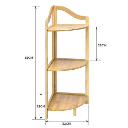 3-Tier Bamboo Corner Shelf Rack, 34 Inch, Freestanding