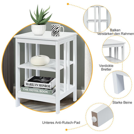 3-Tier Bedside Table Sofa Table Coffee Table for Bedroom 40 x 40 x 61 cm White