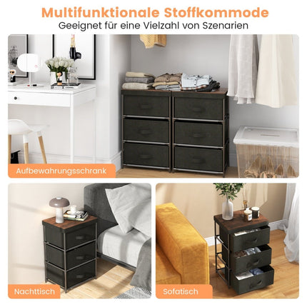 3-Tier Black Fabric Drawer Nightstand with Metal Frame